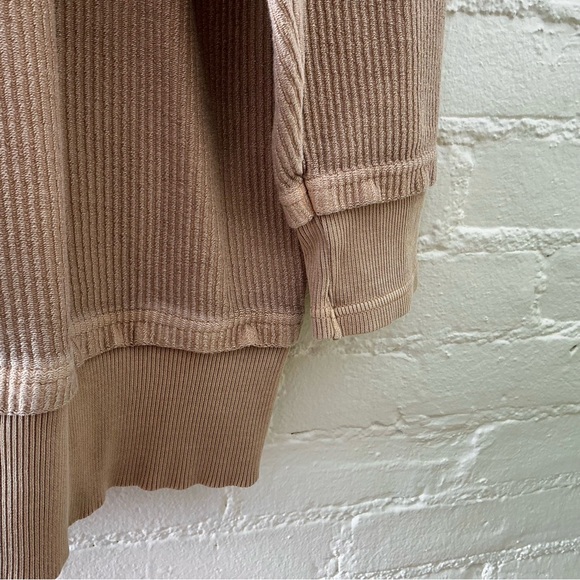 aerie Comfy Oversized Ribbed Textured Henley Hooded Sweatshirt 100% Cotton Tan M - Picture 13 of 15